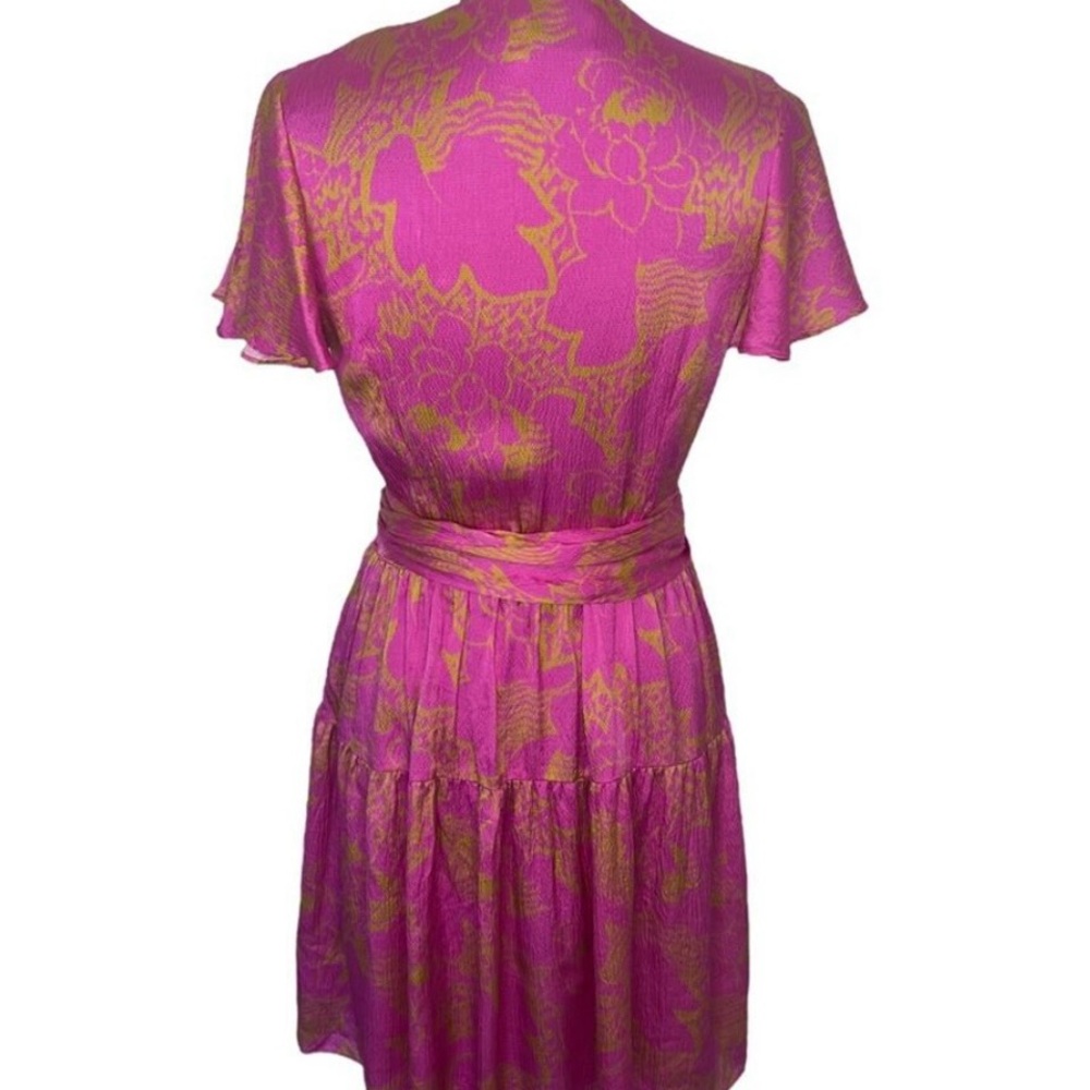 Tanya Taylor Paris Hammered Silk Wrap Dress in Ikat Flower Pink $545 - Picture 4 of 12